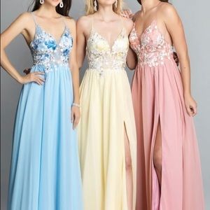 Dave & Johnny Yellow Embroidered Prom/Party Dress